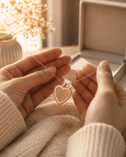 Personalized fingerprint heart necklace lifestyle image by Jewelry Handcrafts 1