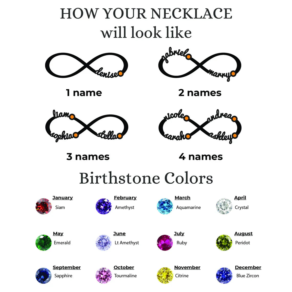 JWH font preview guide for Infinity Name Bracelet With Birthstone