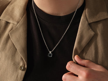 Black Enamel Square Pendant Necklace - Gold Vermeil