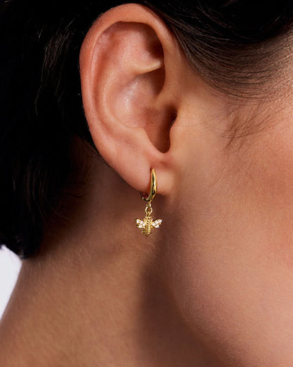 Gold Hoop Bee Earrings - 18k Gold Vermeil