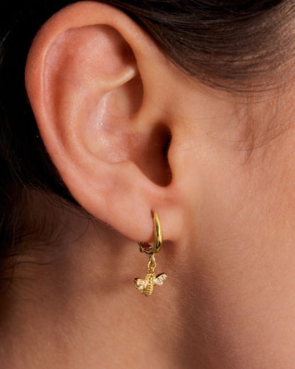 Gold Hoop Bee Earrings - 18k Gold Vermeil