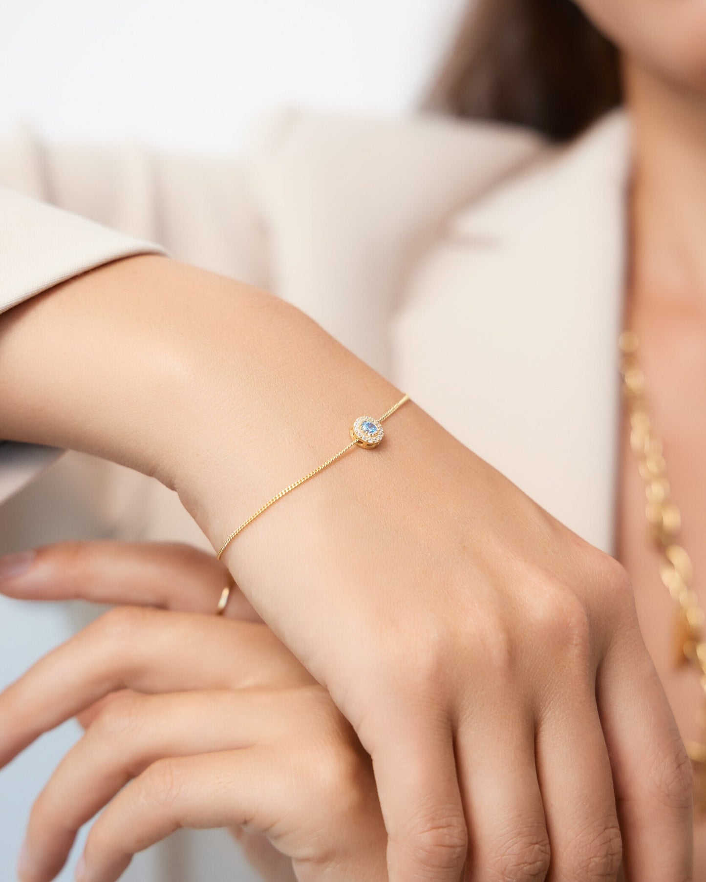 Round Aquamarine Birthstone Bracelet - Aquamarine Jewelry