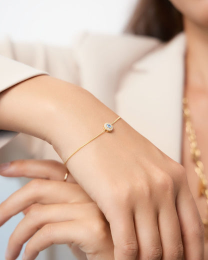 Round Aquamarine Birthstone Bracelet - Aquamarine Jewelry