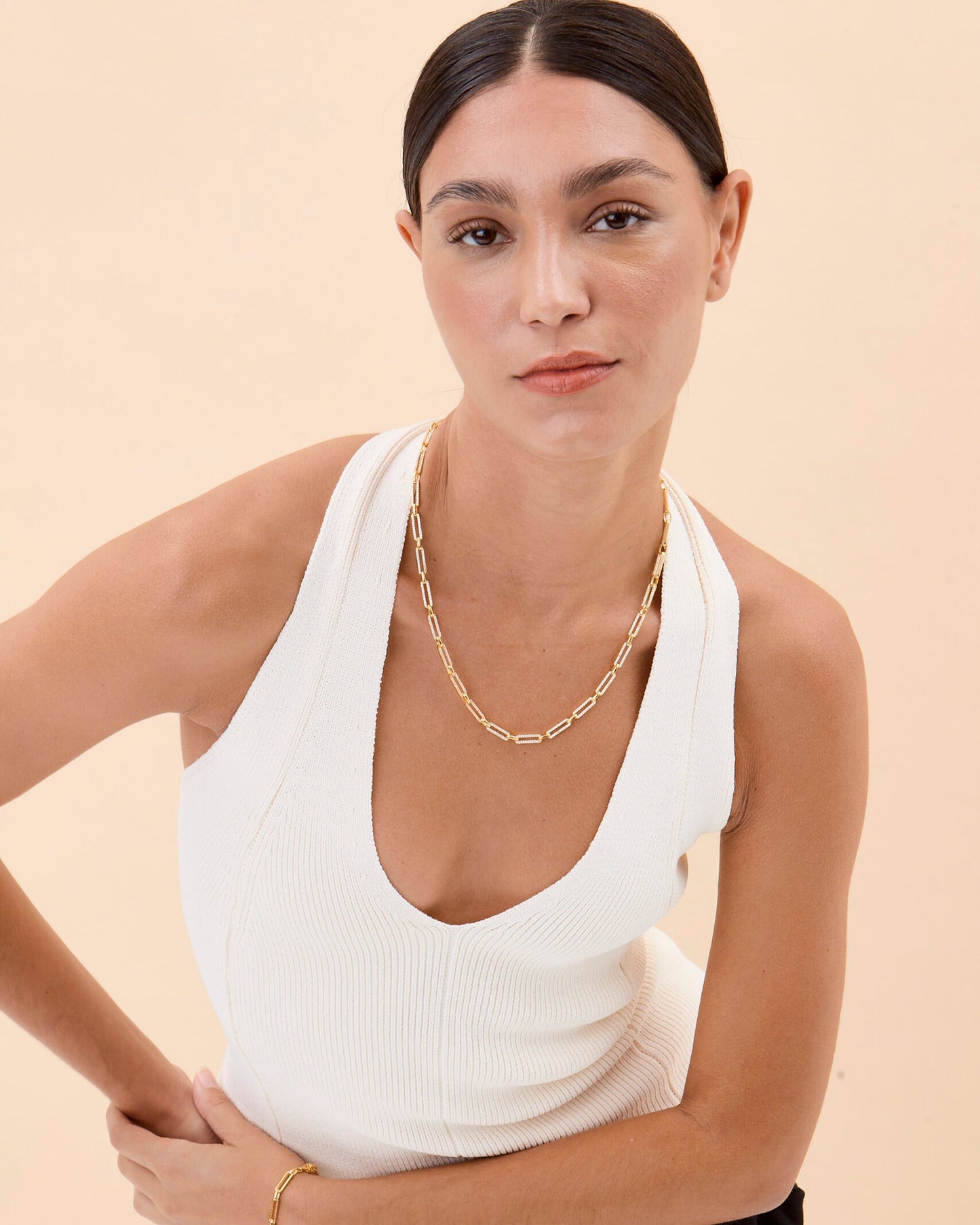 Pave Link Necklace, CZ Encrusted Rectangle Chain