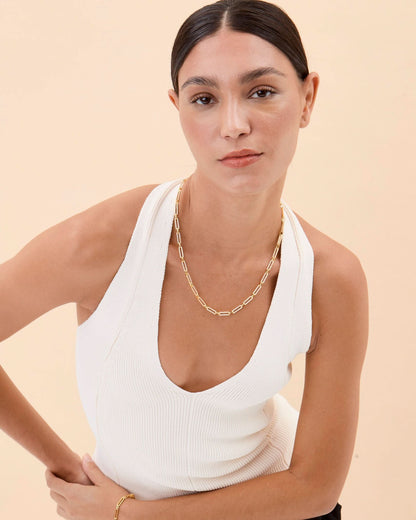 Pave Link Necklace, CZ Encrusted Rectangle Chain