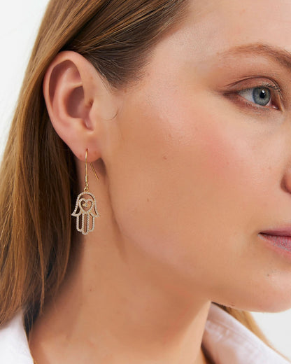 CZ Hamsa Hand Earrings, Dangle Jewelry