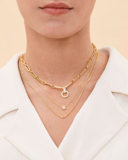 Layered Rectangle Pave Link & Toggle Necklace Set - Set Jewelry