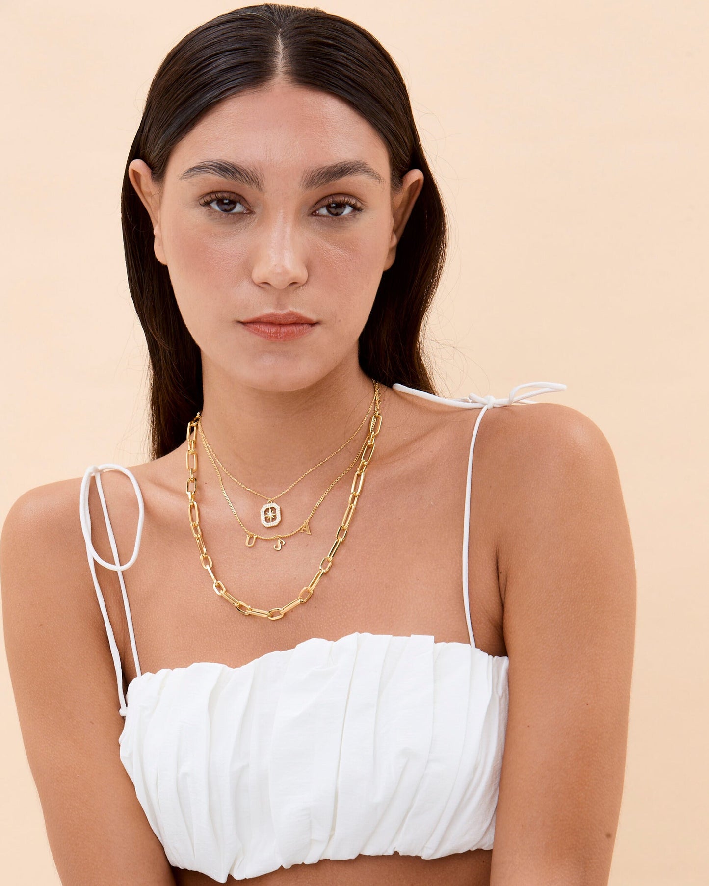 Timeless Layered Necklace Set, North Star Pendant & USA Letter Charms