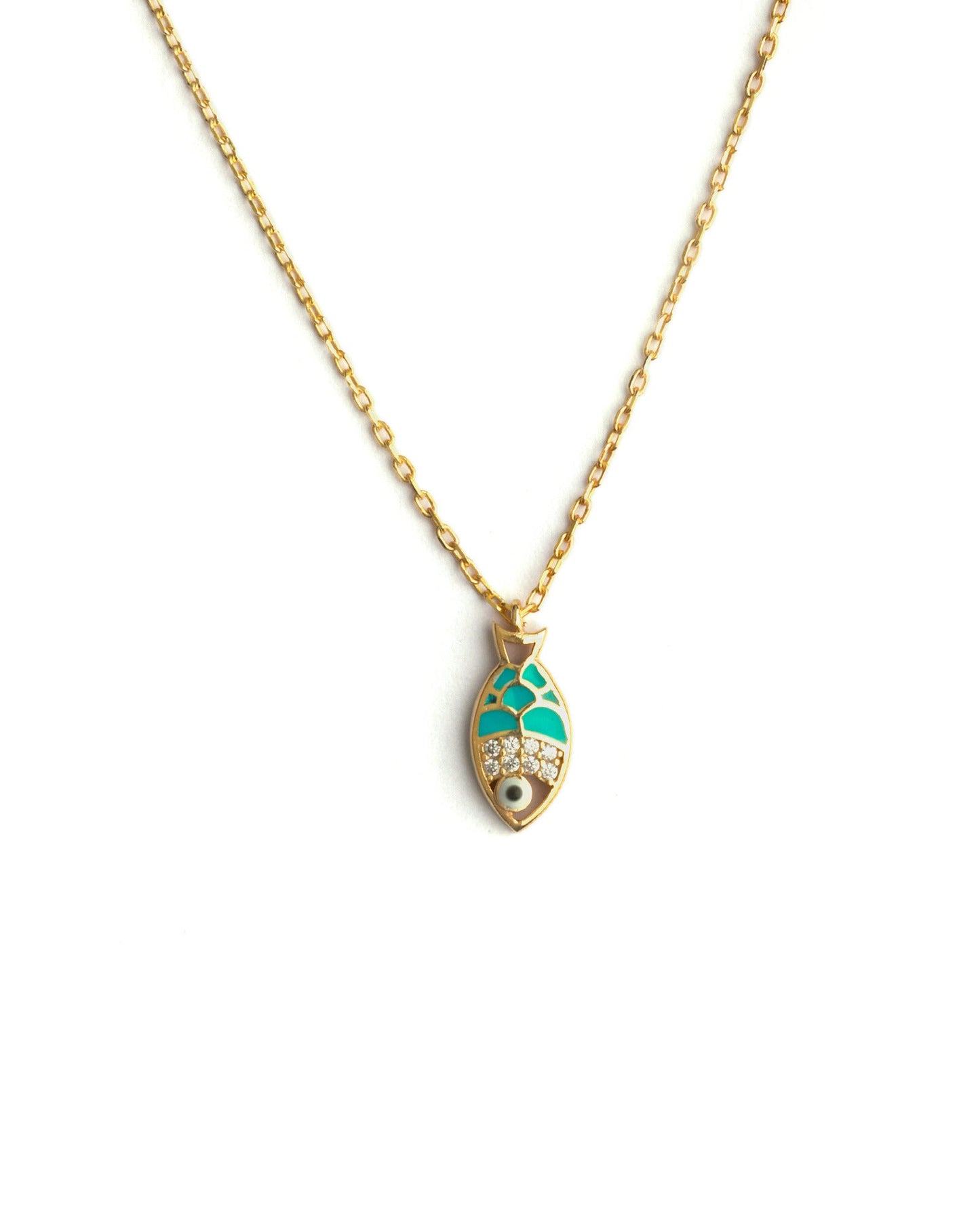 Gold Fish Pendant Necklace - Enamel Jewelry