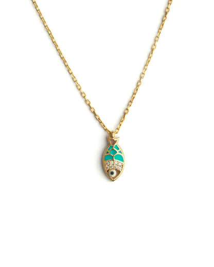 Gold Fish Pendant Necklace - Enamel Jewelry