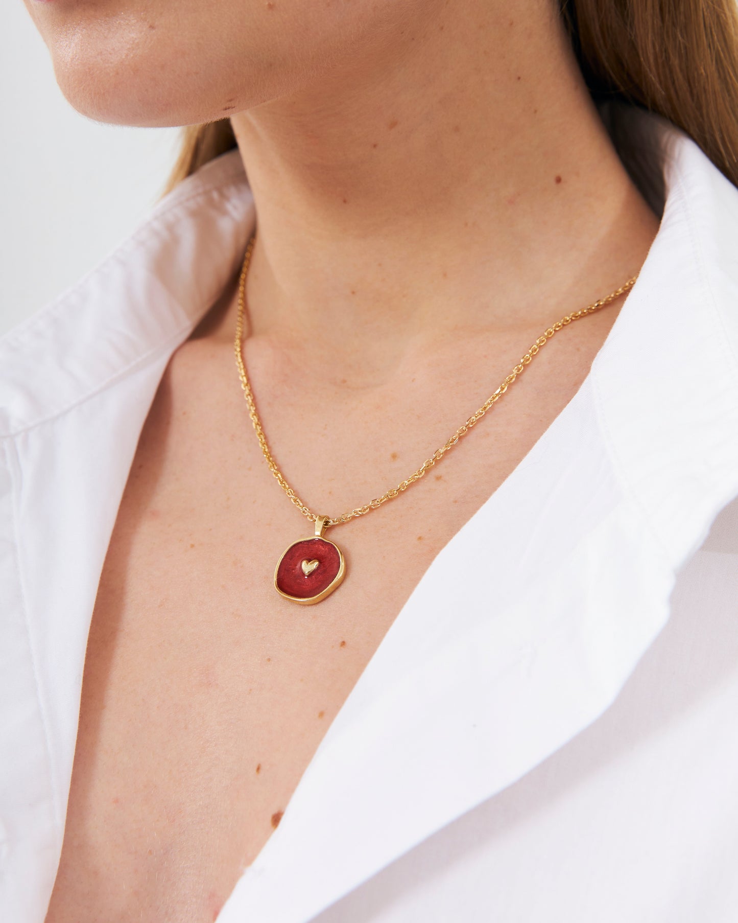 925k Red Enamel Heart Pendant Necklace - Enamel Jewelry