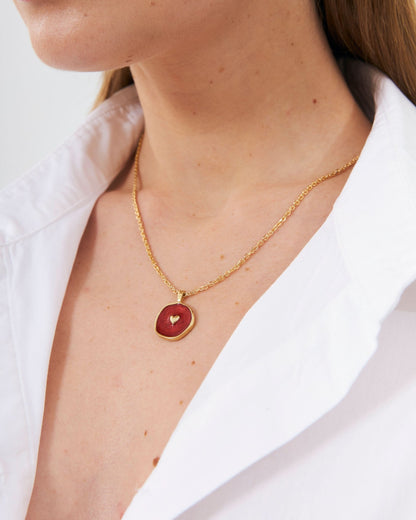 925k Red Enamel Heart Pendant Necklace - Enamel Jewelry