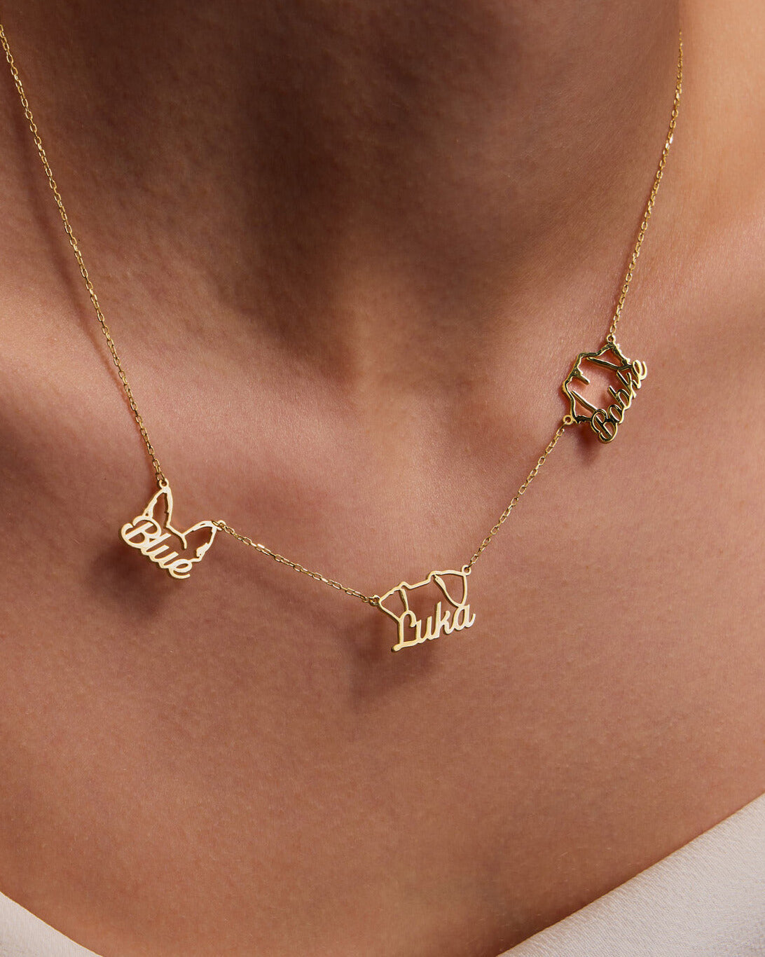 Silver Personalized Multi Dog Head Name Necklace