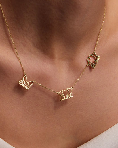 Silver Personalized Multi Dog Head Name Necklace