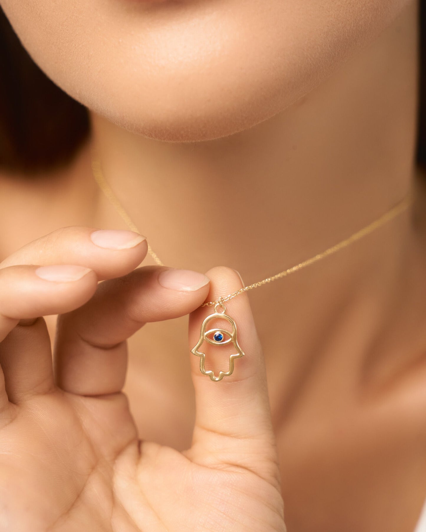 Sapphire Hamsa Hand Necklace, Protection Amulet - Protection Jewelry