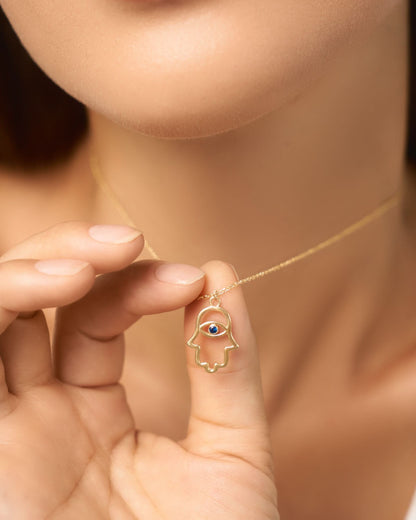 Sapphire Hamsa Hand Necklace, Protection Amulet - Protection Jewelry