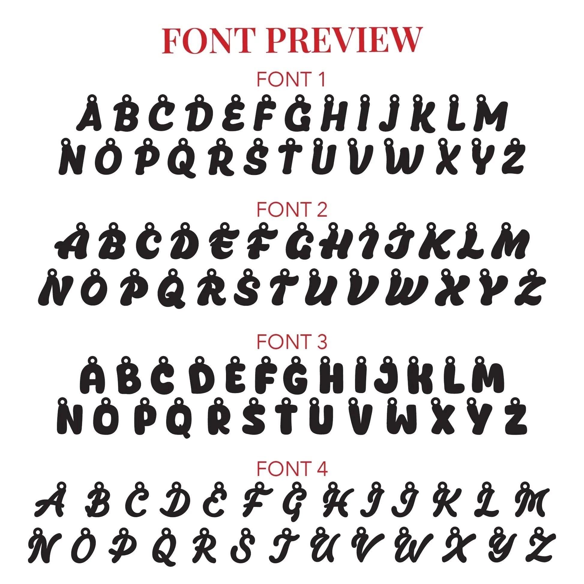 JWH font preview guide for Custom Pet Initial Charm Jewelry