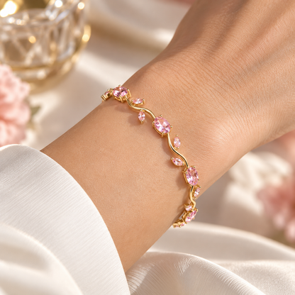 Dainty Rose Bracelet in 18K gold over brass worn on the wrist