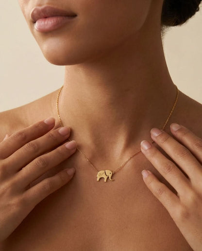 Personalized Gold Elephant Initial Necklace | Dainty Good Luck Charm