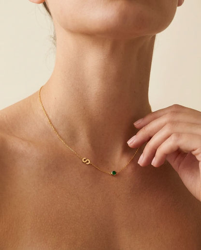 Personalized Initial & Birthstone Gold Necklace