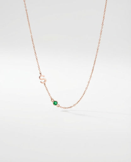 Personalized Initial & Birthstone Gold Necklace