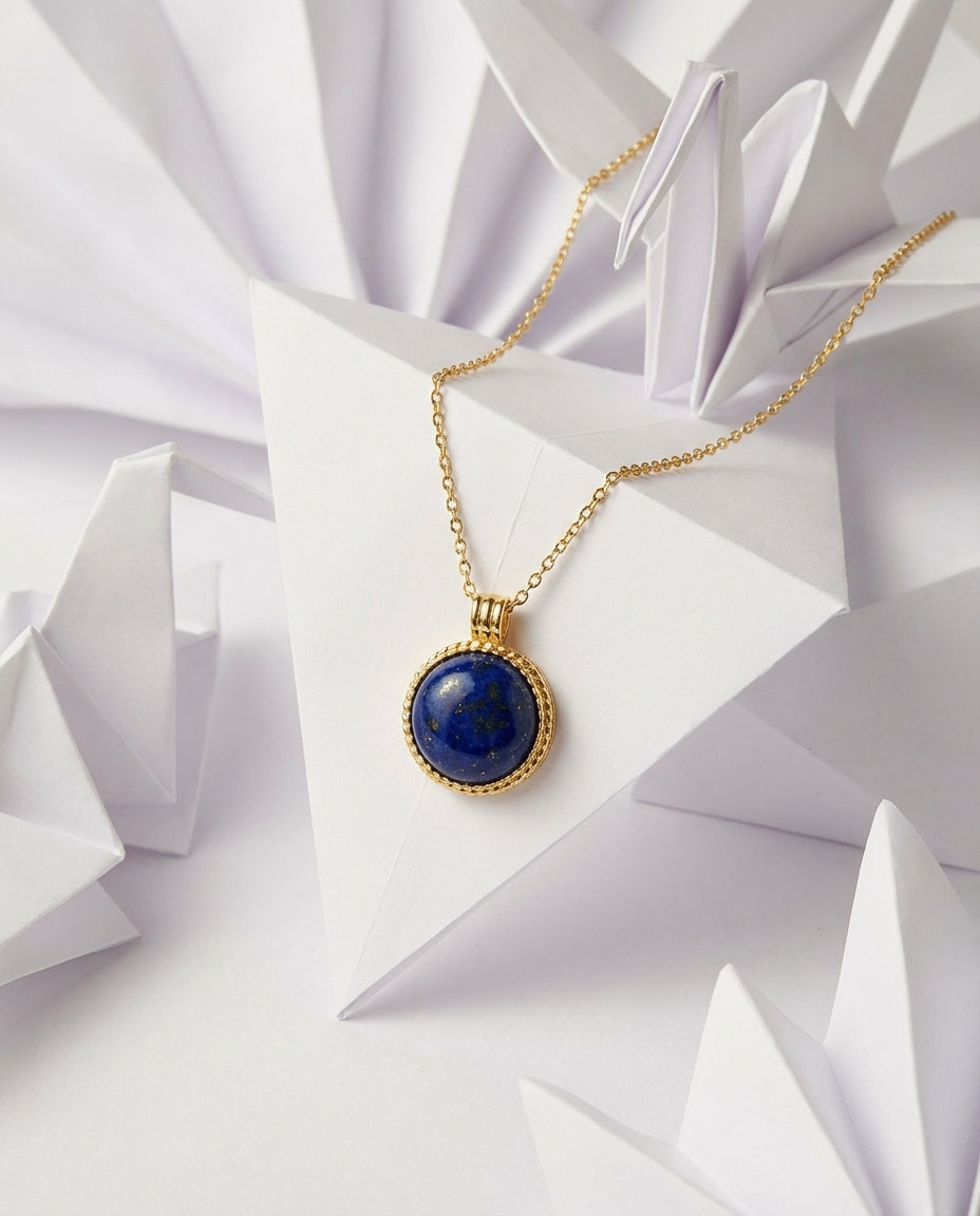 Vintage Lapis Lazuli Gold Pendant Necklace