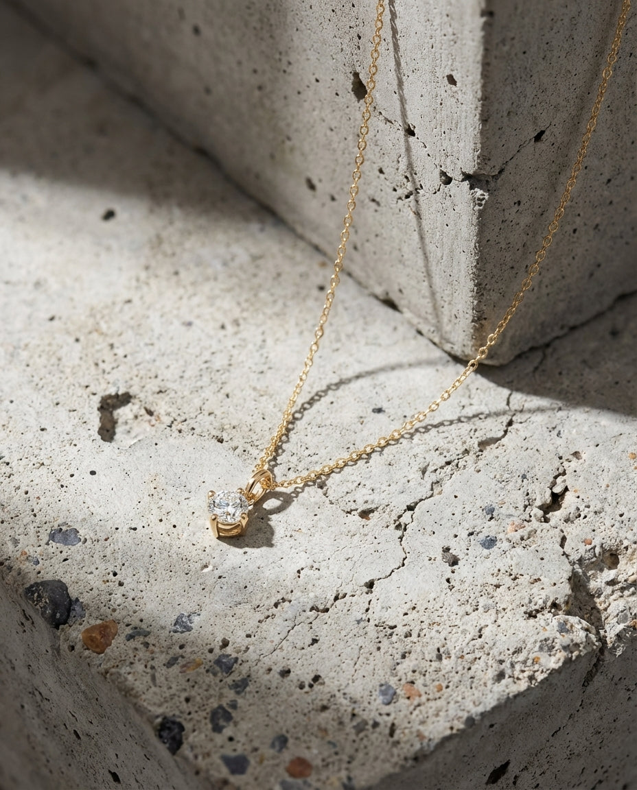 Elegant Gold Solitaire Diamond Pendant Necklace