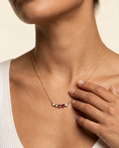 Personalized Gold Family Birthstone Bar Necklace