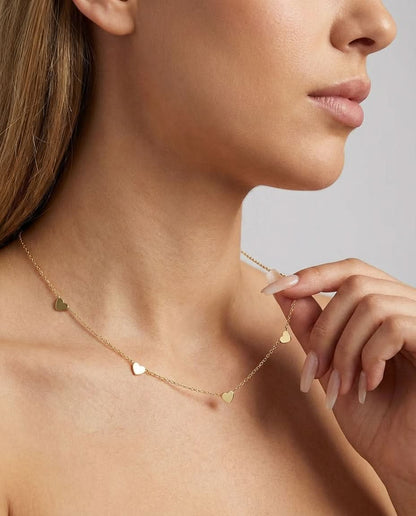 Dainty Gold Heart Station Necklace | Minimalist Charm Jewelry