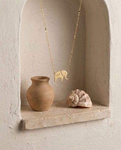 Personalized Gold Elephant Initial Necklace | Dainty Good Luck Charm