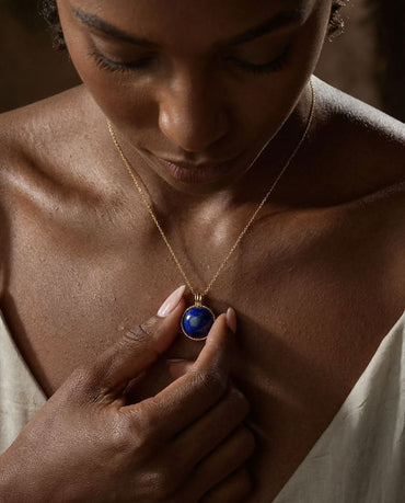 Vintage Lapis Lazuli Gold Pendant Necklace