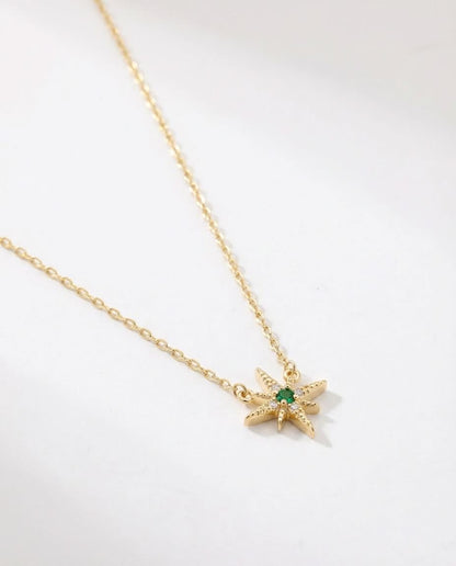 Emerald Starburst Gold Pendant Necklace | Celestial Jewelry