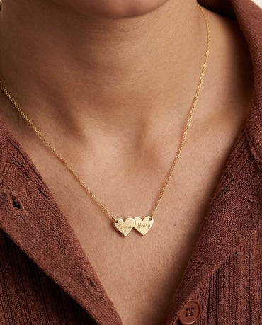 Personalized Double Heart Name Necklace - Custom Gold Jewelry Gift