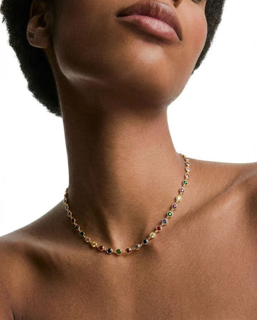Vivid Rainbow Gemstone Gold Station Necklace