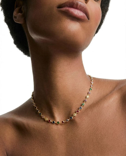 Vivid Rainbow Gemstone Gold Station Necklace