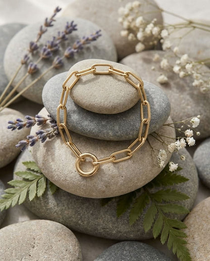 Chic Gold Link Chain Bracelet with Circle Clasp