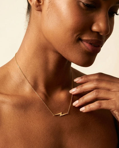 Personalized Lightning Bolt Name Necklace - Gold Finish