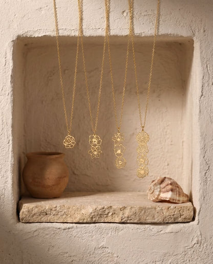 Vertical Gold Birth Flower Necklace | Personalized Floral Charm