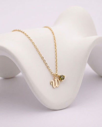 Personalized Initial & Birthstone Necklace in Gold