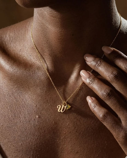 Personalized Initial & Birthstone Necklace in Gold