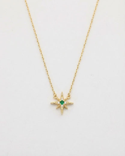 Emerald Starburst Gold Pendant Necklace | Celestial Jewelry