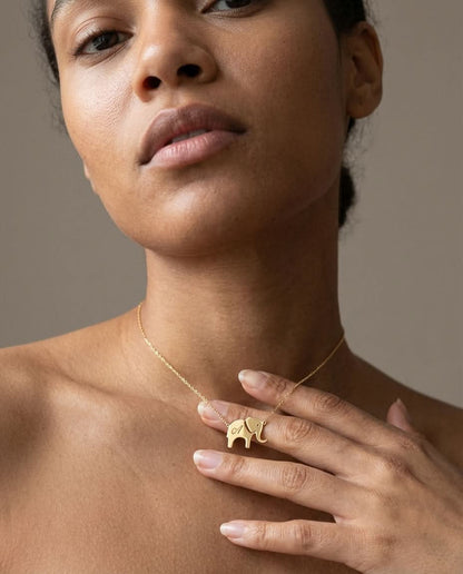 Personalized Gold Elephant Initial Necklace | Dainty Good Luck Charm
