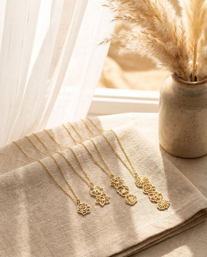 Vertical Gold Birth Flower Necklace | Personalized Floral Charm