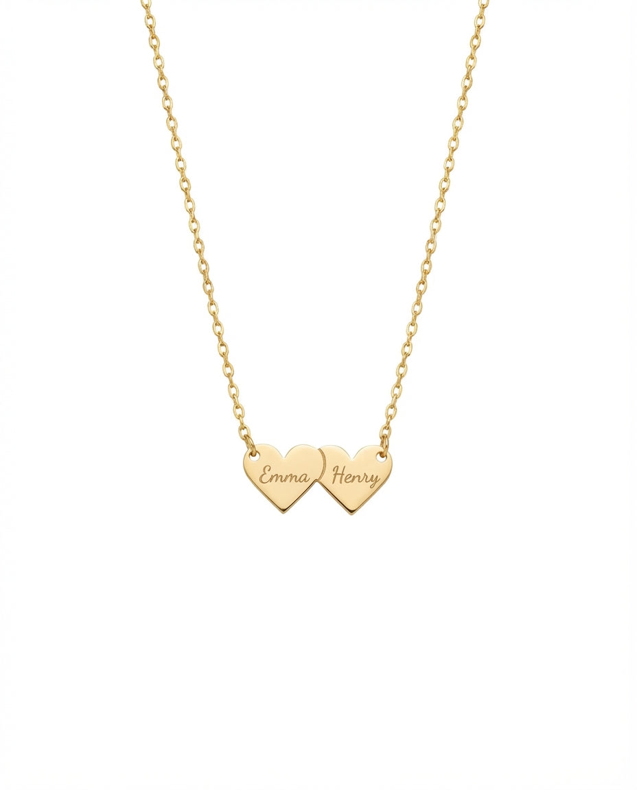 Personalized Double Heart Name Necklace - Custom Gold Jewelry Gift