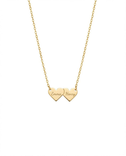 Personalized Double Heart Name Necklace - Custom Gold Jewelry Gift