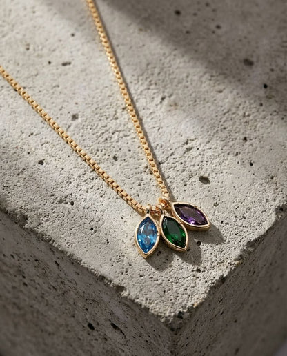 Personalized Gold Family Birthstone Leaf Necklace