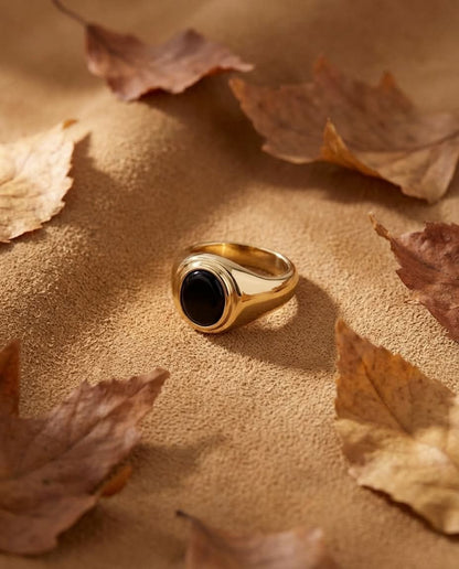 Classic Gold Signet Ring with Black Onyx