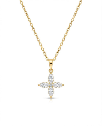Sparkling Crystal Flower Pendant Necklace in Gold