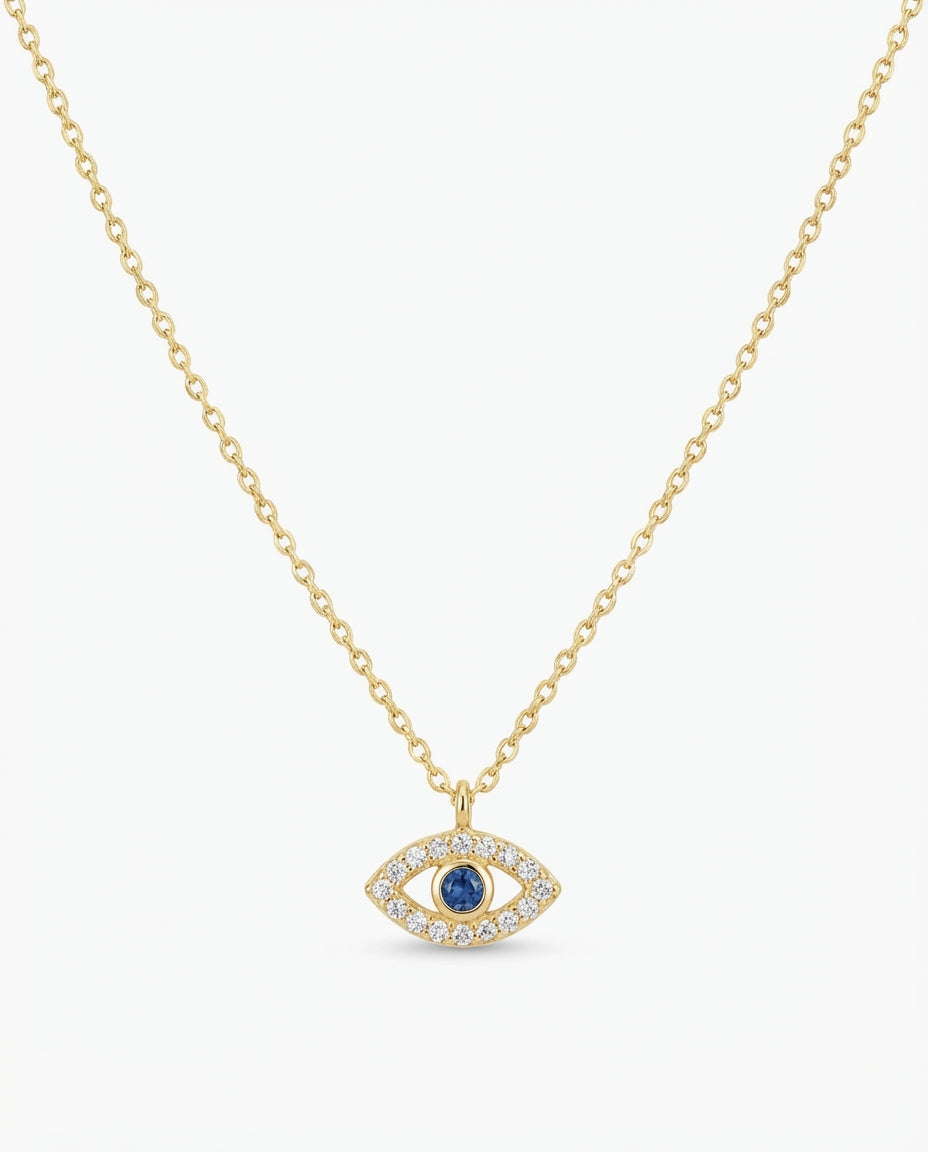 Dainty Diamond Evil Eye Necklace in 14k Gold