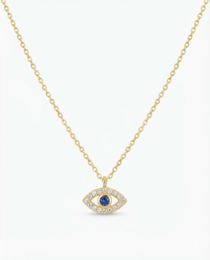Dainty Diamond Evil Eye Necklace in 14k Gold